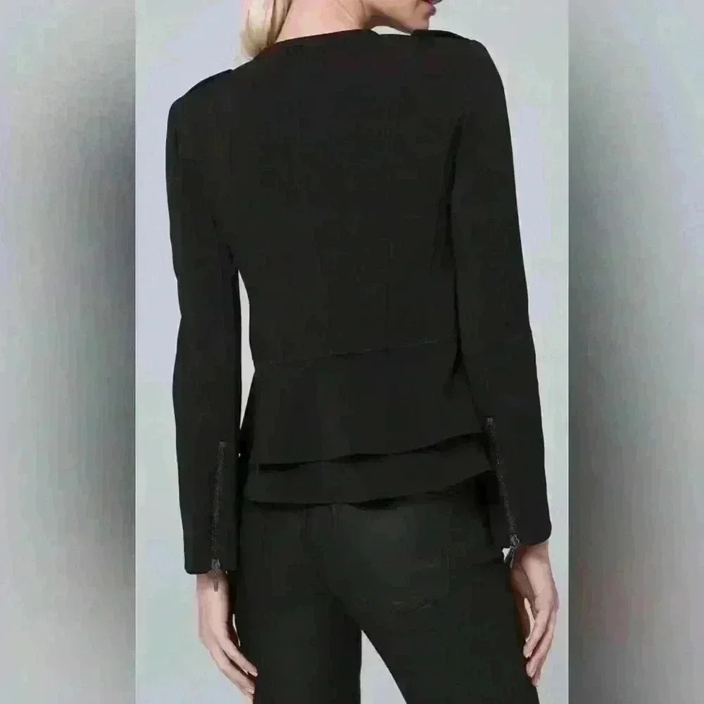 White House Black Market Black Peplum Moto Jacket Size 4 - Picture 2 of 16
